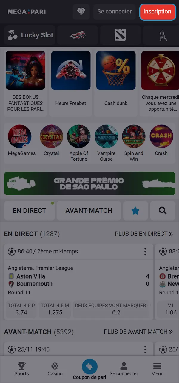 Inscrivez-vous et accédez aux fonctionnalités de MegaPari.