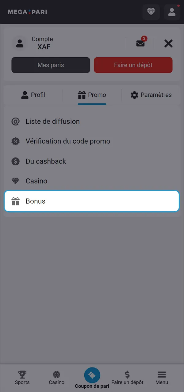 Activez votre bonus et jouez avec un avantage sur MegaPari.