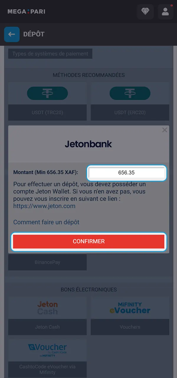 Effectuez un dépôt et recevez des bonus sur MegaPari.
