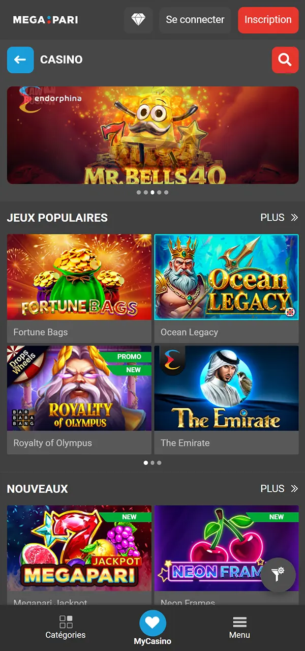 Plongez dans l'ambiance du casino et gagnez sur MegaPari.