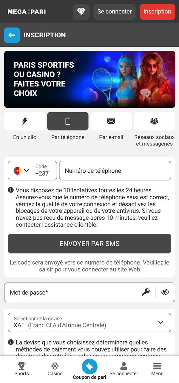 Inscrivez-vous et accédez à MegaPari.