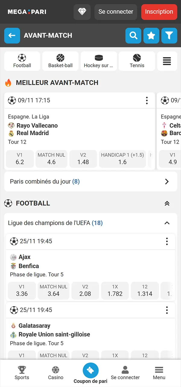 Explorez la section sportive et pariez sur MegaPari.