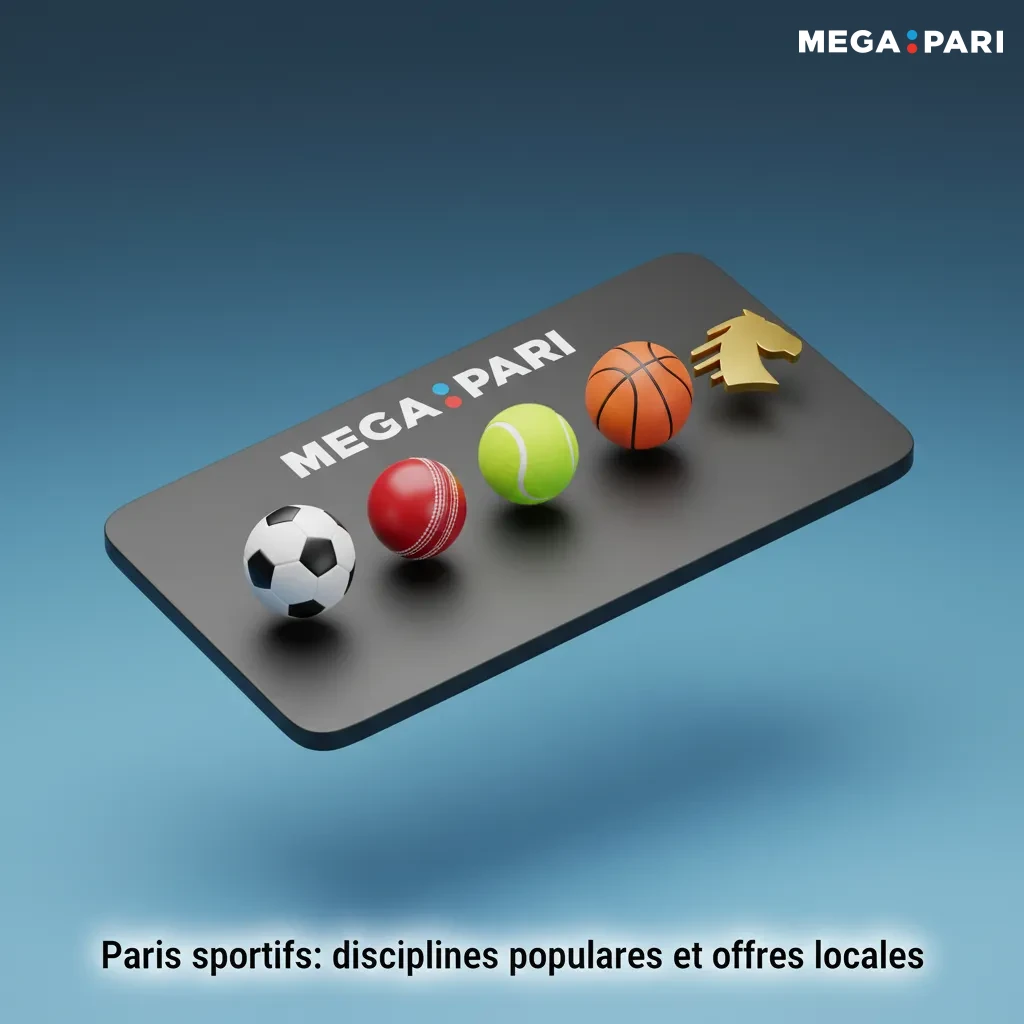 Bannière MegaPari avec icônes de sports populaires et paris en direct