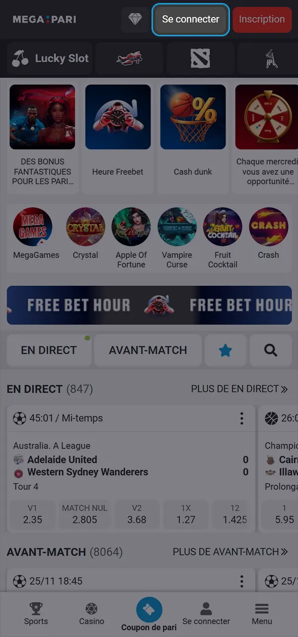 Connectez-vous à votre compte et commencez à gagner sur MegaPari.