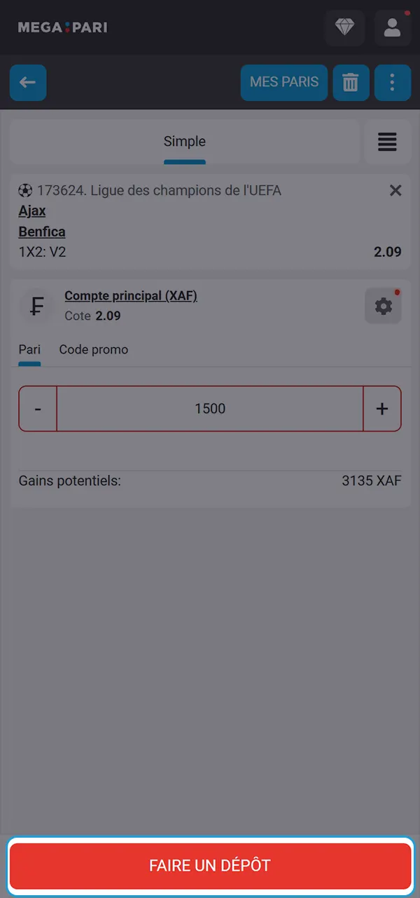 Confirmez votre pari et commencez à gagner sur MegaPari.